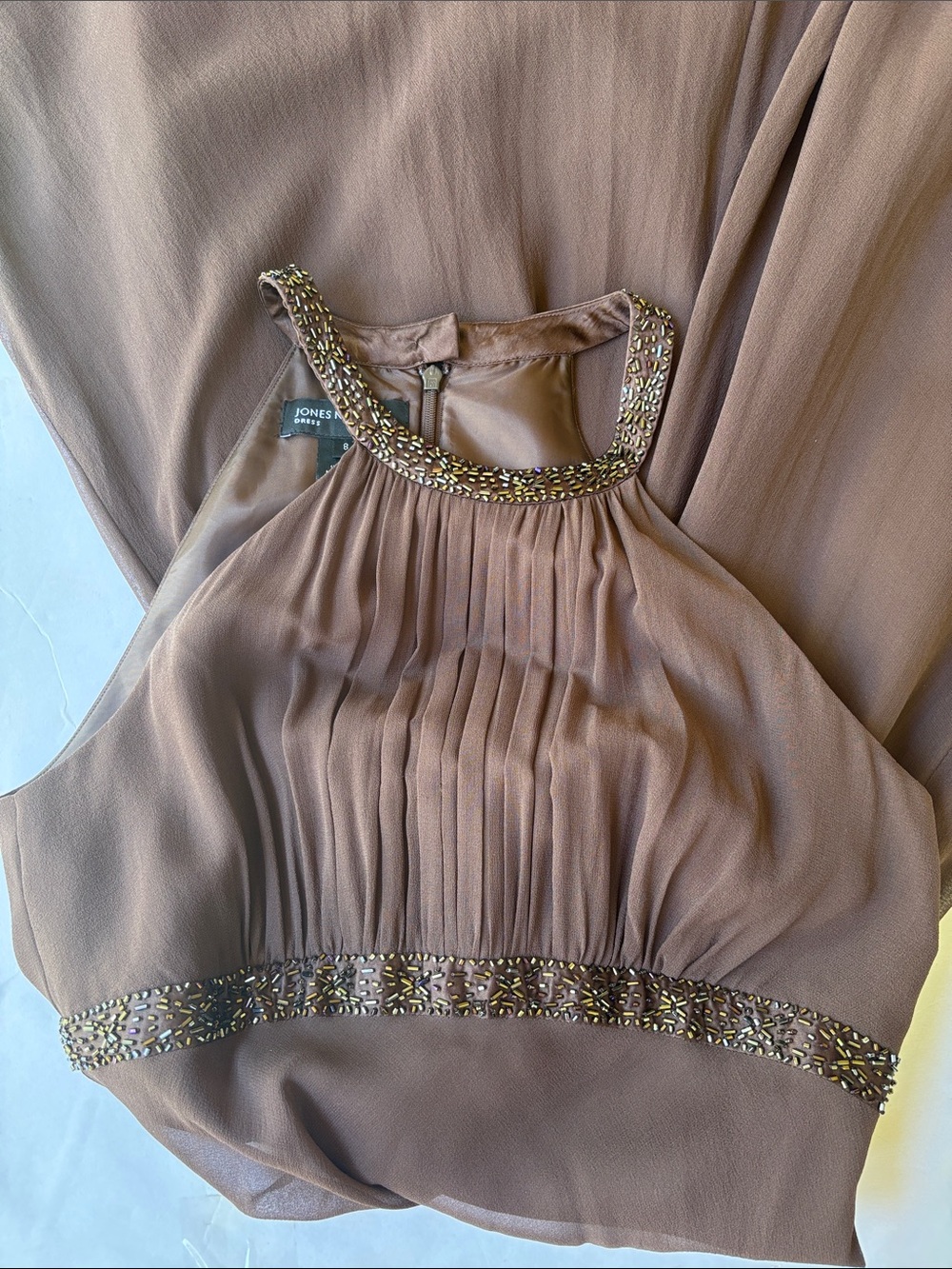 Vintage Y2K Silk Beaded Brown Formal Long Dress Gala Party Special Occasion Cute - Picture 8 of 17